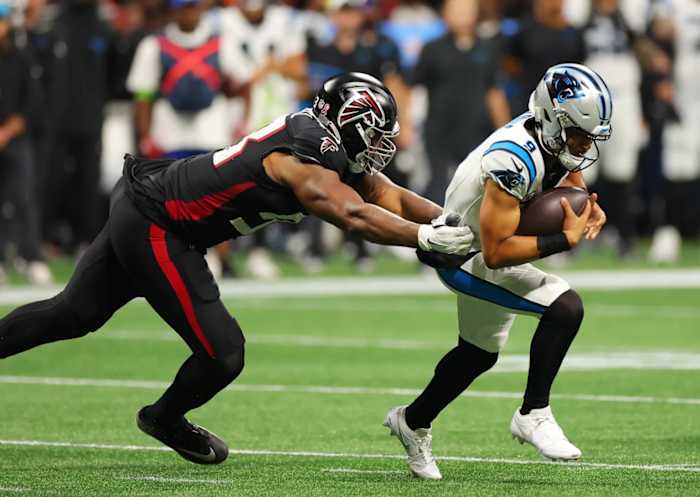 Atlanta Falcons defensive end Calais Campbell has sacked 50 quarterbacks en route to his 100 career sacks.